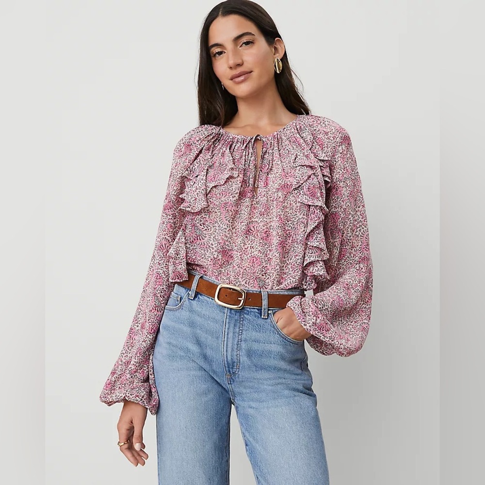 Ruffle Tie-Neck Blouse